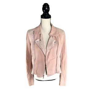 Paige Silvie Leather Moto Jacket Cropped Trim Pink Suede Leather Sz M